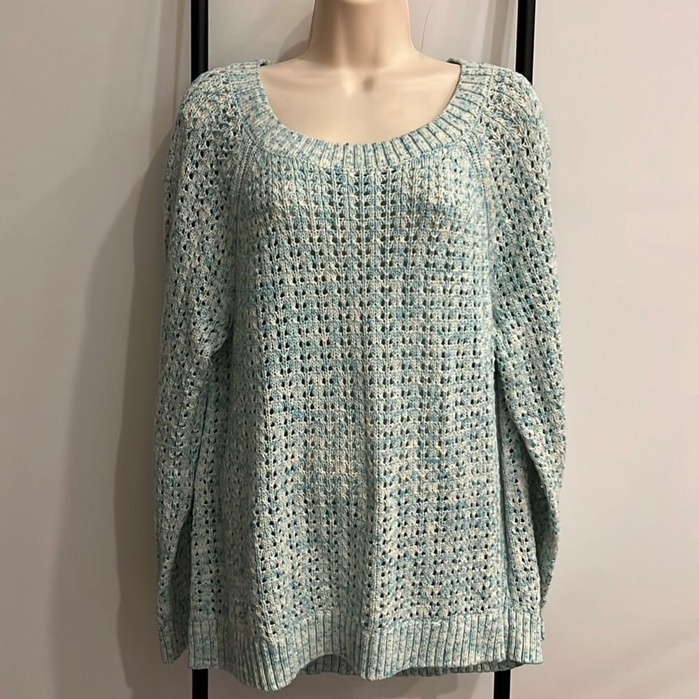 Talbots XL Blue Raglan Cotton Sweater Pullover Women